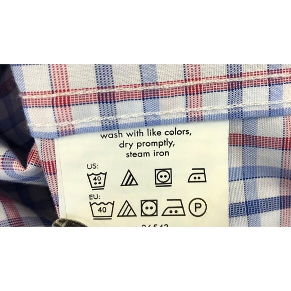 Chaps Coolmax Mens Reg Fit 16-1/2, 32-33 L Red White Blue Check Button Up Shirt - Picture 8 of 9